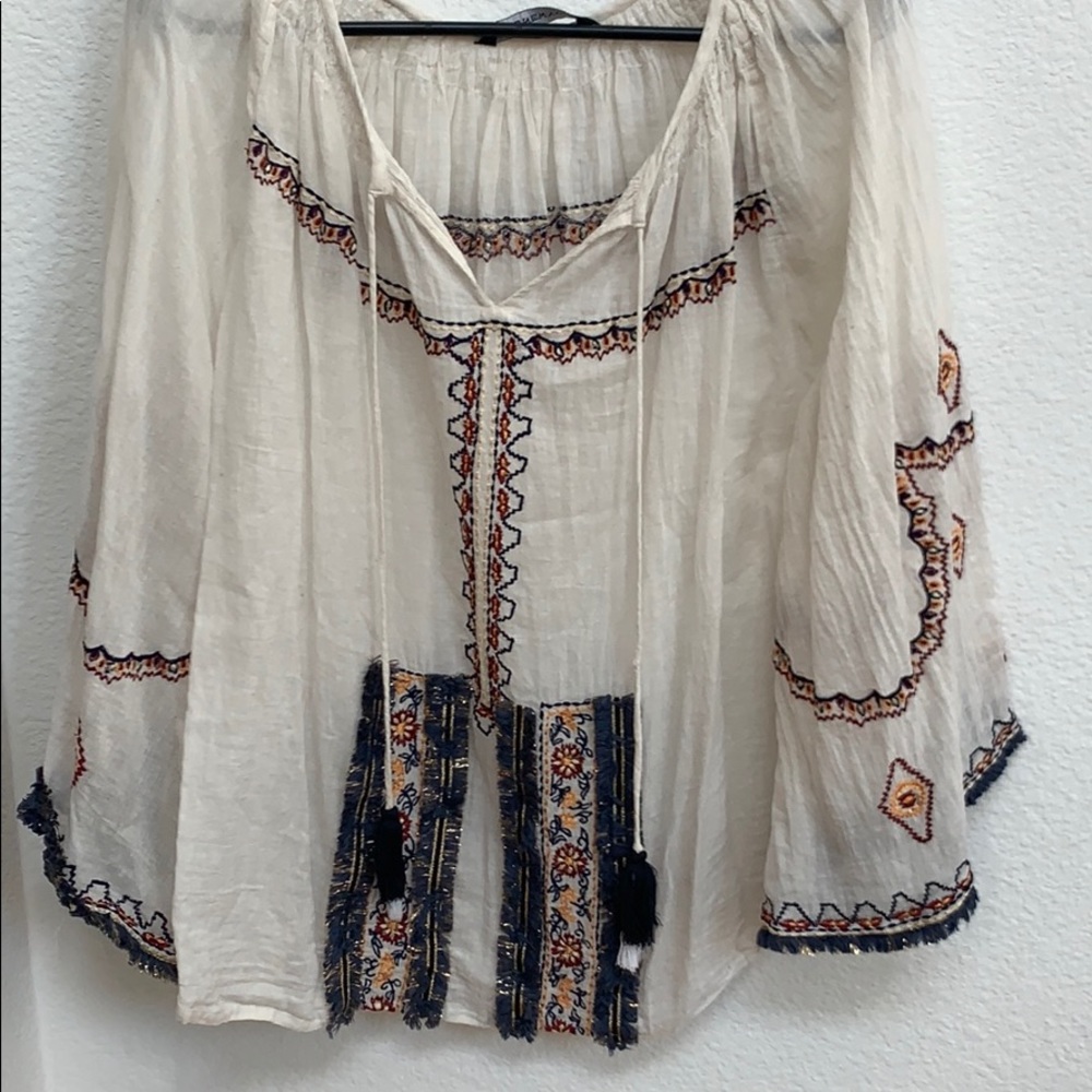 Embroidered Blouse with fringe detail